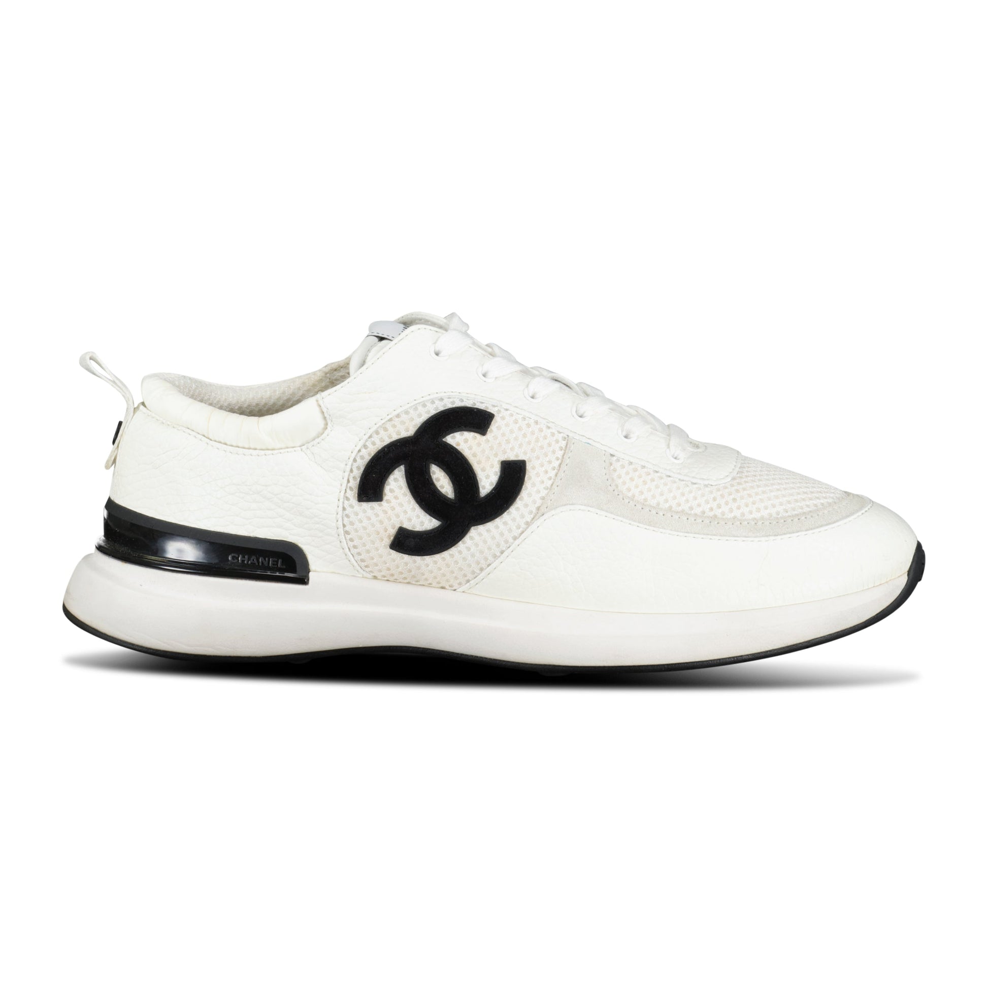 CHANEL CREAM LOGO TRAINER - UK 10 (44) - affluentarchivesUsed HIGH END DESIGNER CLOTHING