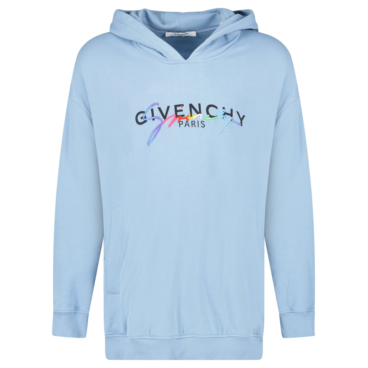 GIVENCHY LIGHT BLUE LOGO HOODIE - S (Fits XXL) - Affluent ArchivesUsed HIGH END DESIGNER CLOTHING