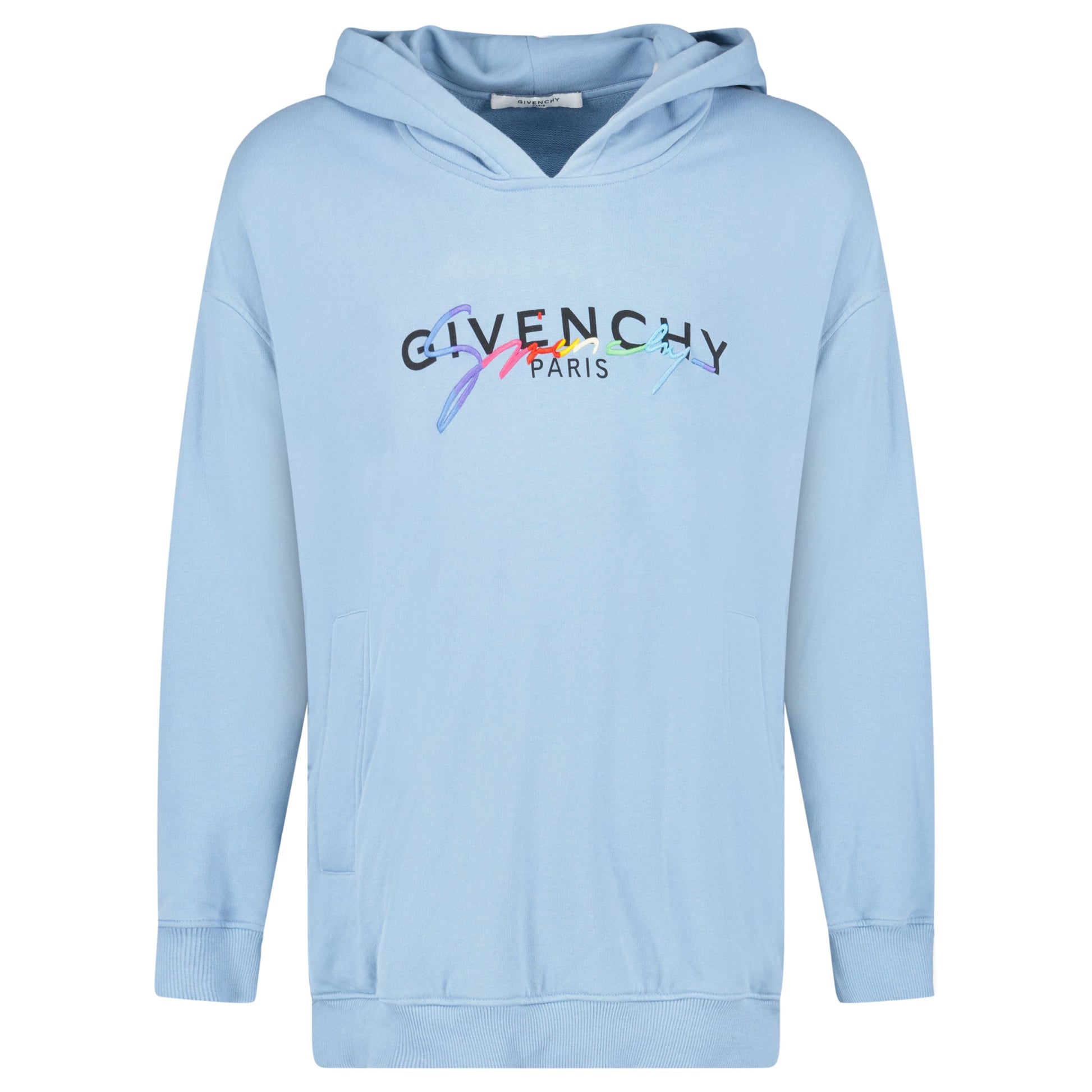 GIVENCHY LIGHT BLUE LOGO HOODIE - S (Fits XXL) - Affluent ArchivesUsed HIGH END DESIGNER CLOTHING