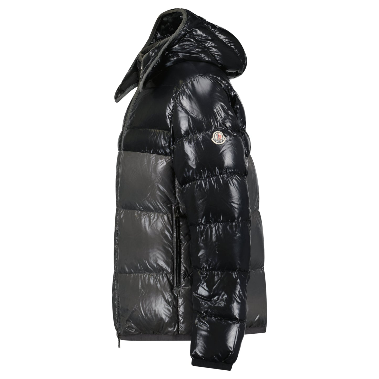 MONCLER GREY / BLACK PUFFER DOWN COAT - SIZE 5 (XL) - Affluent ArchivesUsed HIGH END DESIGNER CLOTHING