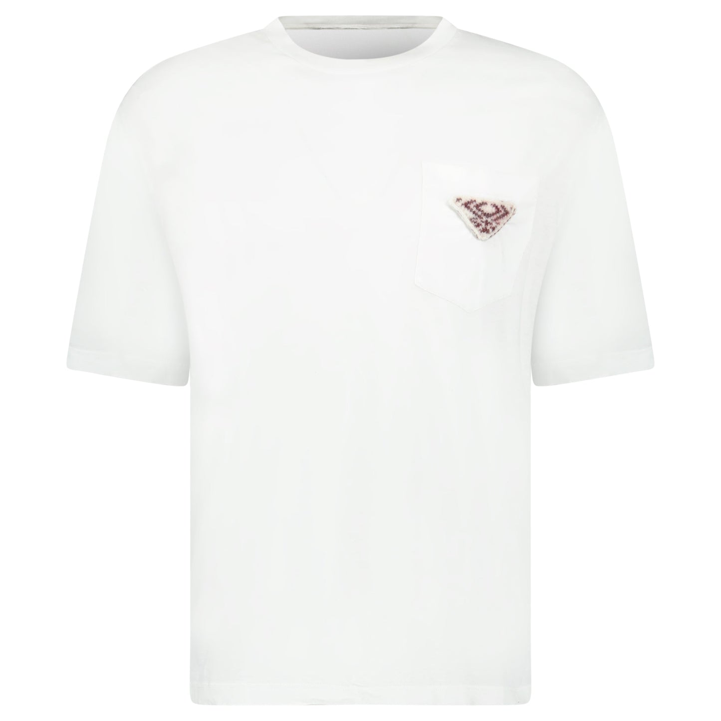 PRADA FUR TRIANGLE BADGE T SHIRT WHITE - LARGE`(Fits M) - Affluent ArchivesUsed HIGH END DESIGNER CLOTHING