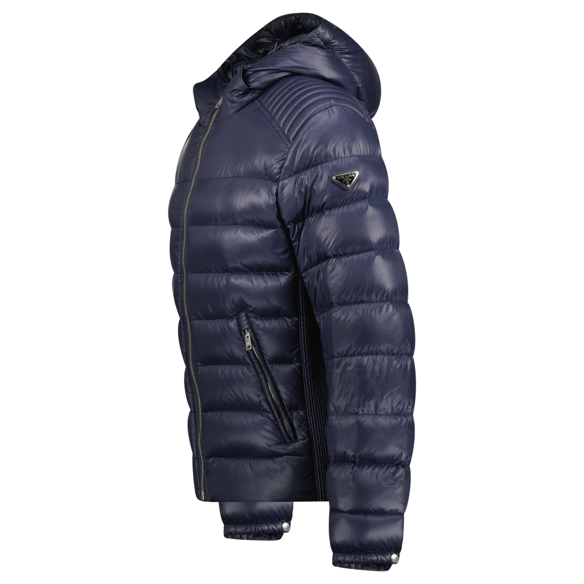 PRADA NAVY QUILTED BADGE JACKET - L (Fits M) - affluentarchivesUsed HIGH END DESIGNER CLOTHING